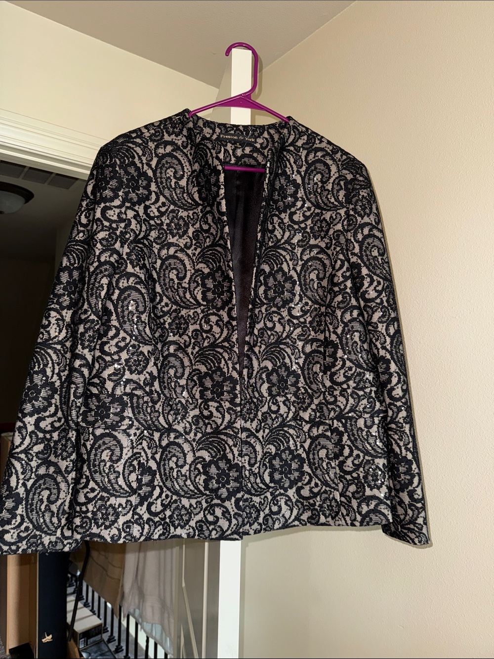 Preston & York Black and Cream Lace-Overlay Blazer
